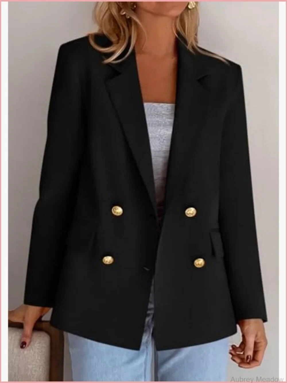 Women's Double Breasted Blazer Long Sleeve Notched Lapel Work Suit Jacket
